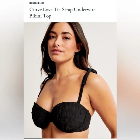 NWT ABERCROMBIE Curve Love Tie-Strap Underwire
Bikini Top M black swim - Picture 2 of 8